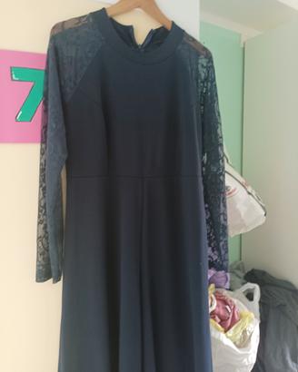 vestito elegante blu con cintura alla schiena