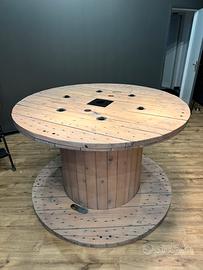 Tavolo Bobina Legno Massello Ø160 H100 Industrial
