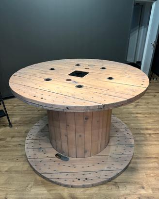 Tavolo Bobina Legno Massello Ø160 H100 Industrial