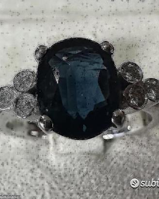 ANELLO ORO 18kt. DIAMANTI E ZAFFIRO BLU DARK SIAM