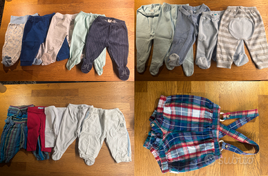 15 pantaloni + una salopette per neonato 3-6 mesi