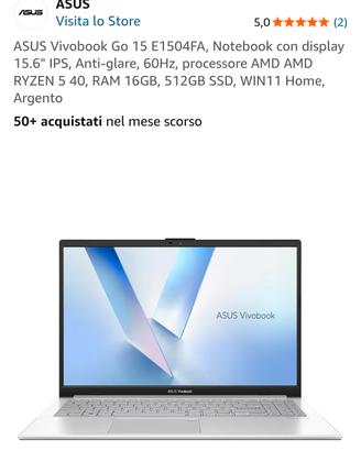 Asus Vivobook Go NUOVO 16gb DDR5 512gb PCIEG3 