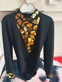 Body ginnastica ritmica nero con specchi oro.