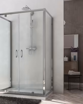 BOX DOCCIA 2 PORTE FISSE E 2 SALOON IN CRISTALLO