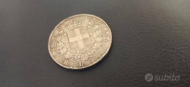 Moneta Antica 5 lire 1876 Vittorio Emanuele II