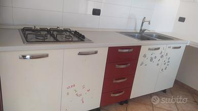 top cucina, con 4 fornelli e lavabo 2 bocche