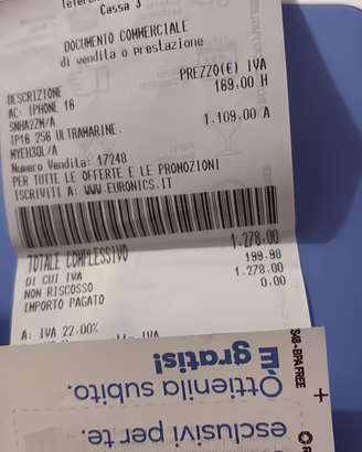 Iphone 16 256 gb con apple care attivo