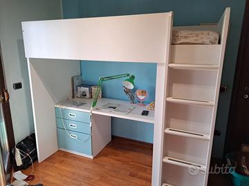 letto soppalco ikea bianco e azzurro / castello