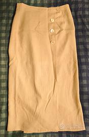 Gonna lunga beige a tubino con vita alta