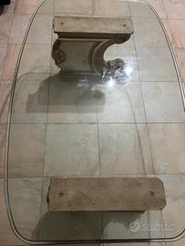 Tavolino in cristello con base di pietra lavorata