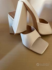 Mules bianche tacco largo