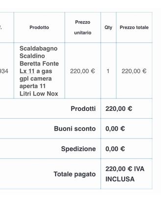 Scaldabagno a gas ( bombola)