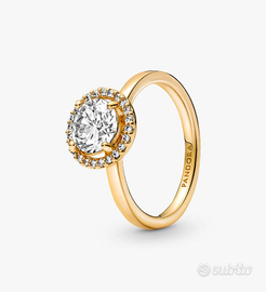Anillo Halo redondo brillante Bañado en oro de 14k
