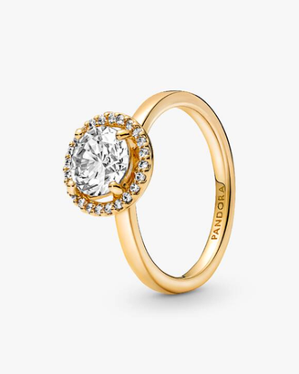 Anillo Halo redondo brillante Bañado en oro de 14k