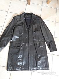 trench in pelle giubbotto nero nuovo 