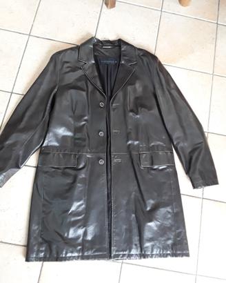trench in pelle giubbotto nero nuovo 