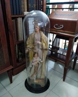antica statua Madonna con S. Anna campana vetro