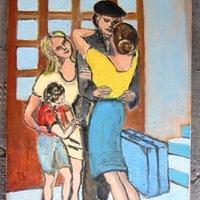 Tela dipinta a mano raffigurante una famiglia