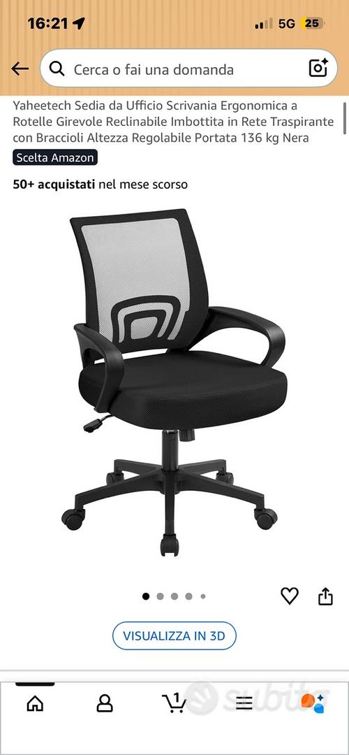 Yaheetech Sedia Ufficio Scrivania Ergonomica Schienale Alto Reclinabile