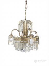 Lampadario vintage a sospensione in ottone