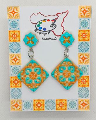 Orecchini Dipinti a Mano Maiolica Turchese