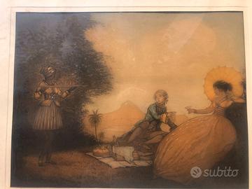 Acquaforte firmata André Lambert a due colori 1951