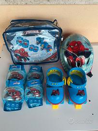 Pattini a 4 Ruote Spiderman Bimbo con Casco e