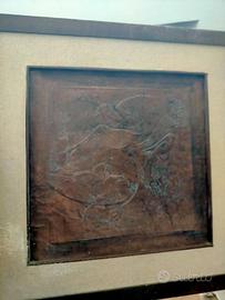 Quadro vintage in rame sbalzato con uccelli