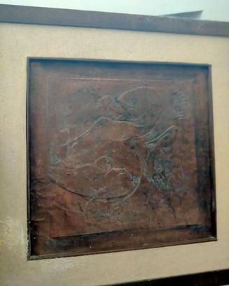 Quadro vintage in rame sbalzato con uccelli