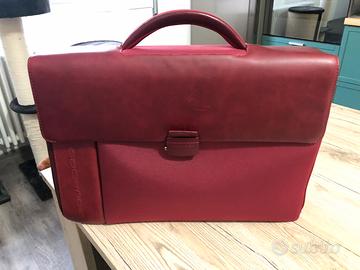 Borsa Piquadro bordeaux in pelle e tessuto