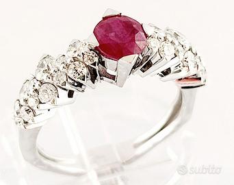 Anello Donna fantasia Rubino e Diamanti oro bianco