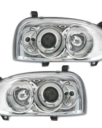 FARI VOLKSWAGEN VW GOLF 3 ANGEL EYES CROMATI FONDO