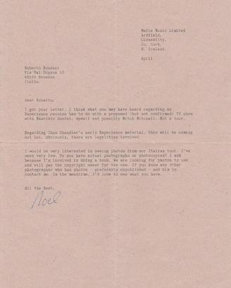Lettere Noel Redding ( bassista Jimi Hendrix Exp)