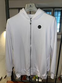 Philipp Plein felpa zip bianca logo PP taglia L