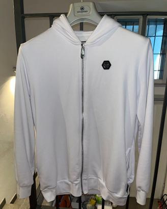 Philipp Plein felpa zip bianca logo PP taglia L