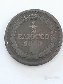 Moneta da 1/2 baiocco 1850 Pio IX 