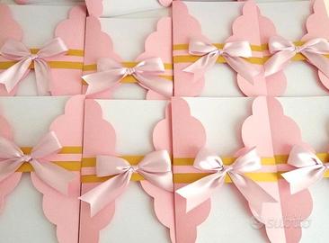 12 Inviti rosa con fiocco