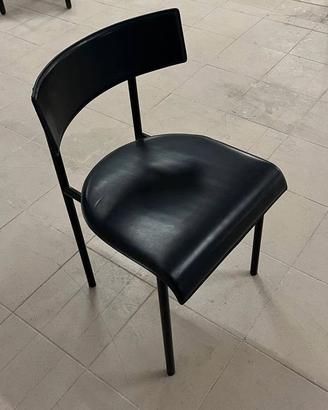 Sedia Design Anni '80 - Cuoio Nero e Metallo