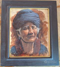 Quadro foglie tabacco ritratto donna asiatica