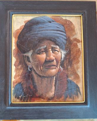 Quadro foglie tabacco ritratto donna asiatica