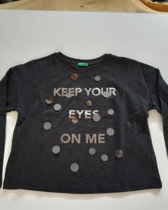 t-shirt manica lunga Benetton grigia scura 7-8 ann