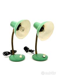 Coppia Lampade Vintage Abat-jour In Metallo