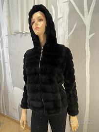 Eco pelliccia nera cerniera oro cappuccio tg.S