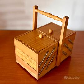 Scatola Portalavoro legno vintage '70/80 da cucito