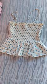 Top bianco a pois blu