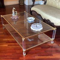 Tavolino in ottone e cristallo anni '70 130x75x40