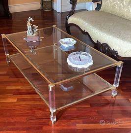 Tavolino in ottone e cristallo anni '70 130x75x40