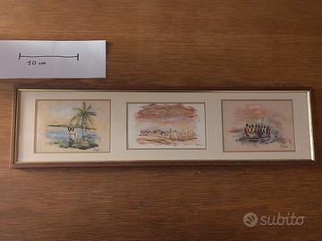 Trittico acquerelli africani firmati