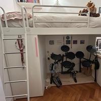 Letto soppalco singolo con armadio e scrivania 90x