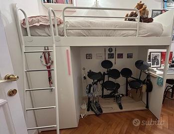 Letto soppalco singolo con armadio e scrivania 90x